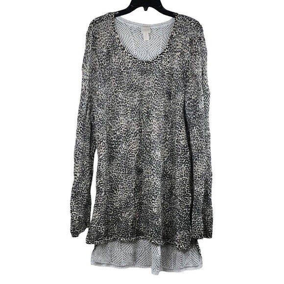 Chico’s Caftan Swim Cover Up Netted High Low Dress Size 3 US XL Animal Print - Picture 1 of 8